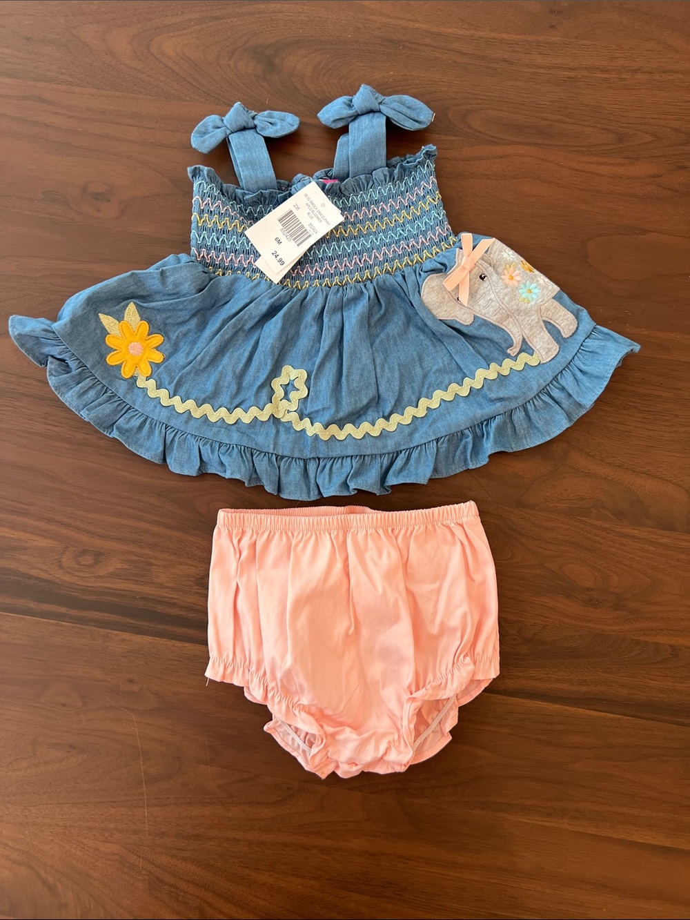 NWT Blue Denim Elephant Dress with Pink Bloomers - 6 months